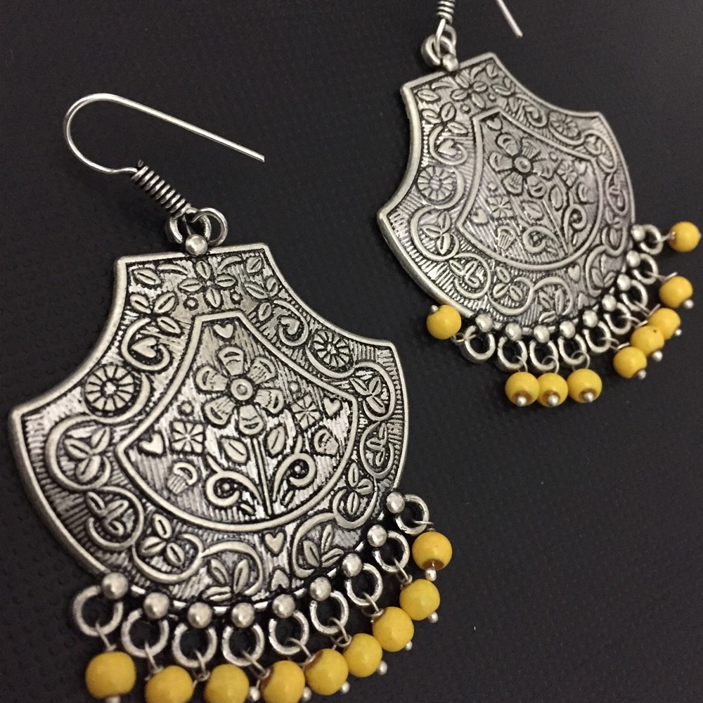 German Silver Yellow Beads loop earrings