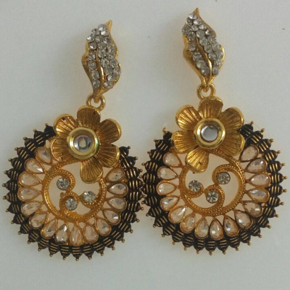 Gold Finish Earrings - Golden Flower
