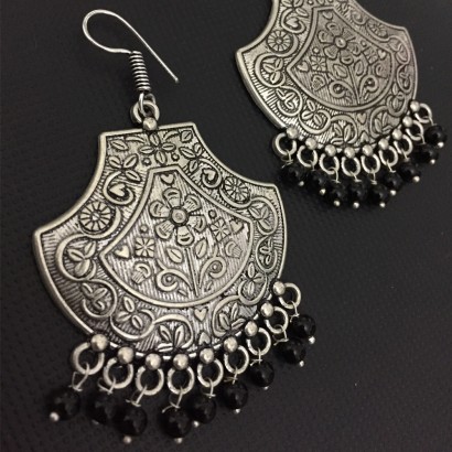 German Silver Black Beads loop earrings