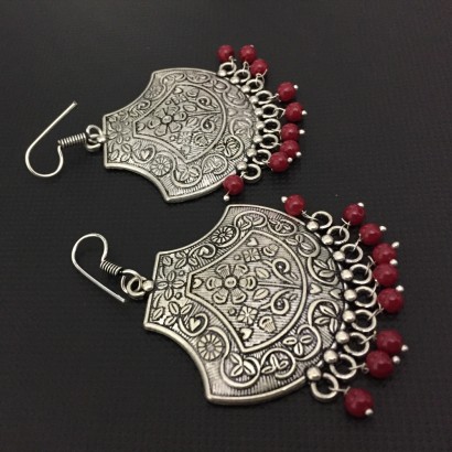 German Silver Red Beads loop earrings