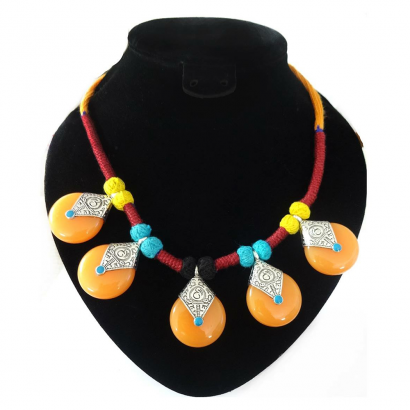 Red dori necklace with bohemian pendants